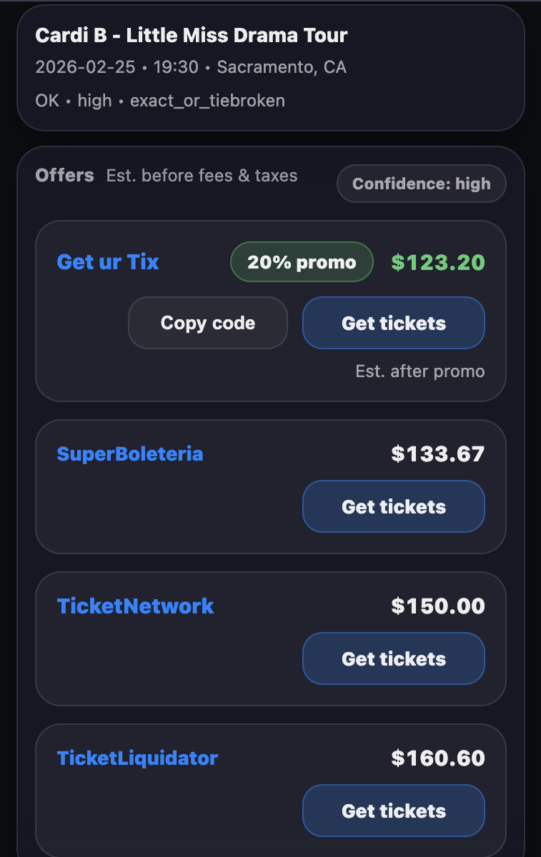Another Tab comparison popup